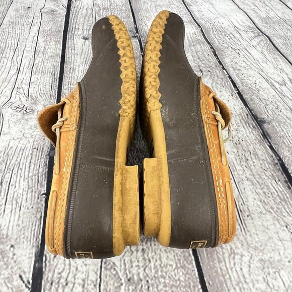 L.L. Bean Mens Duck Shoes Boots Size 9M Brown & Tan Leather/Rubber Lace-Up - Picture 5 of 8